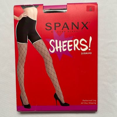 Spanx Sheers Diamond Patterned Pantyhose Tights Size C Black All Day Shaping